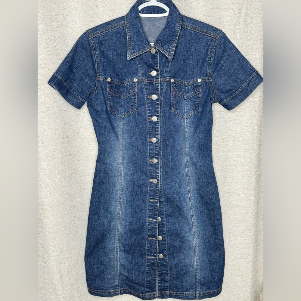 Women's Blue Denim Button-Front Mini Dress